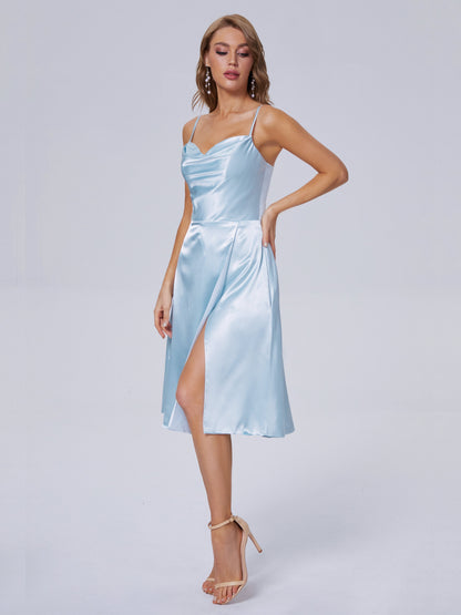 Marley Casual Split Soft Satin Short Bridesmaid Dresses