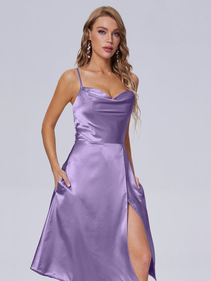 Marley Casual Split Soft Satin Short Bridesmaid Dresses