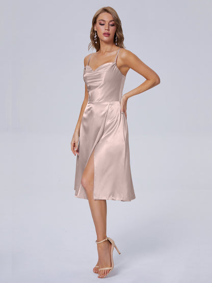 Marley Casual Split Soft Satin Short Bridesmaid Dresses