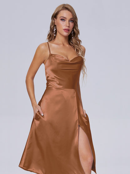 Marley Casual Split Soft Satin Short Bridesmaid Dresses