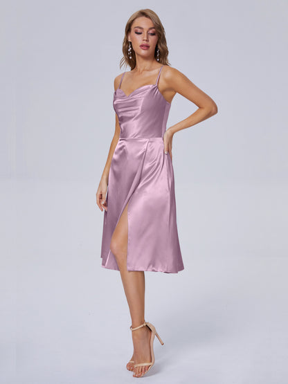 Marley Casual Split Soft Satin Short Bridesmaid Dresses