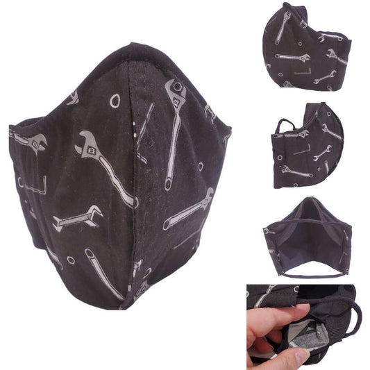 Mask - Small - Wrenches on Black Lining Black Topstitching by imakecutestuff