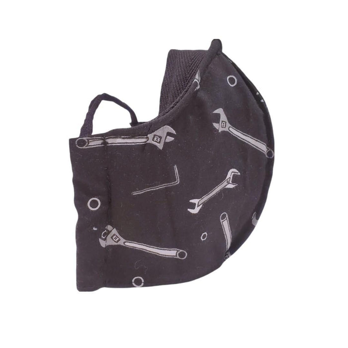 Mask - Small - Wrenches on Black Lining Black Topstitching by imakecutestuff