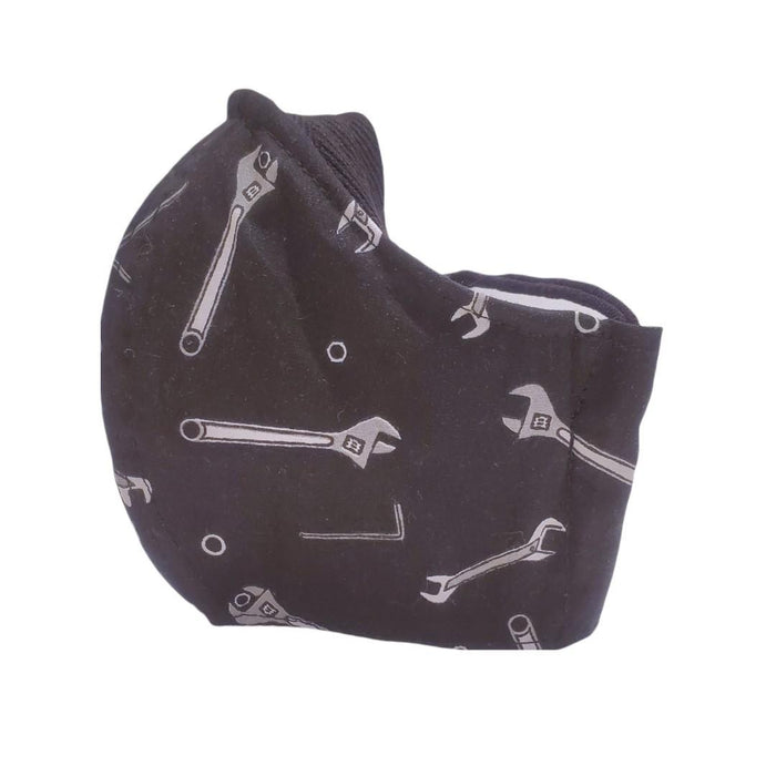 Mask - Small - Wrenches on Black Lining Black Topstitching by imakecutestuff