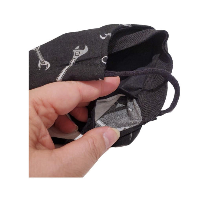 Mask - Small - Wrenches on Black Lining Black Topstitching by imakecutestuff