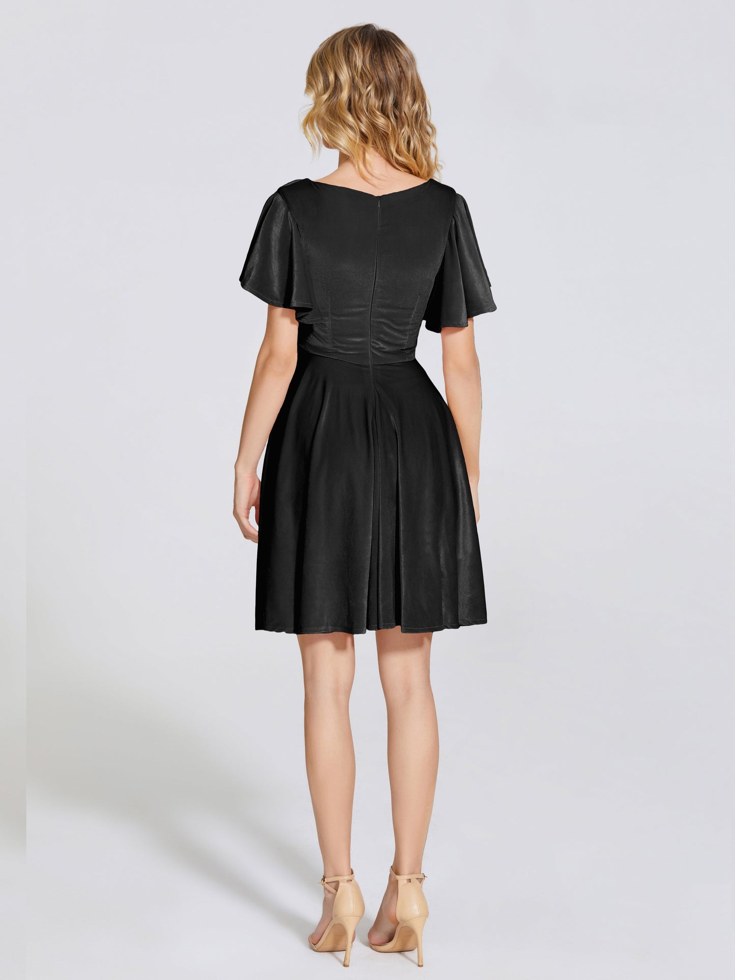 Adriana Velvet Bridesmaid Dress With Short Sleeves