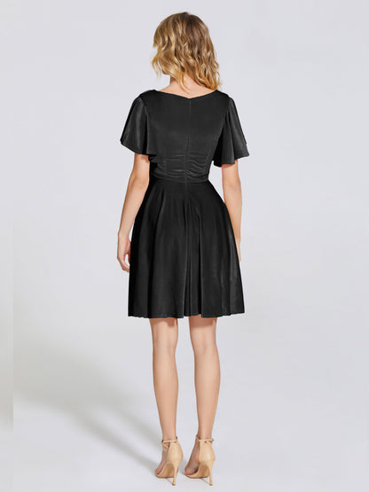 Adriana Velvet Bridesmaid Dress With Short Sleeves