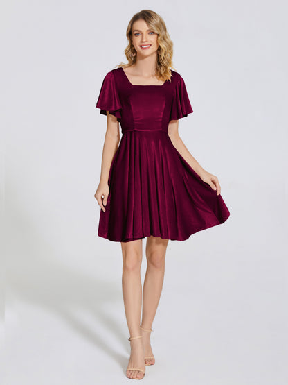 Adriana Velvet Bridesmaid Dress With Short Sleeves