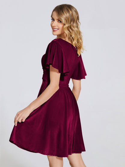 Adriana Velvet Bridesmaid Dress With Short Sleeves