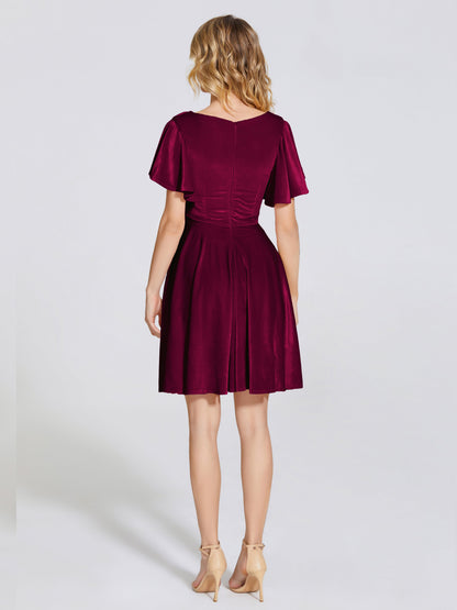 Adriana Velvet Bridesmaid Dress With Short Sleeves