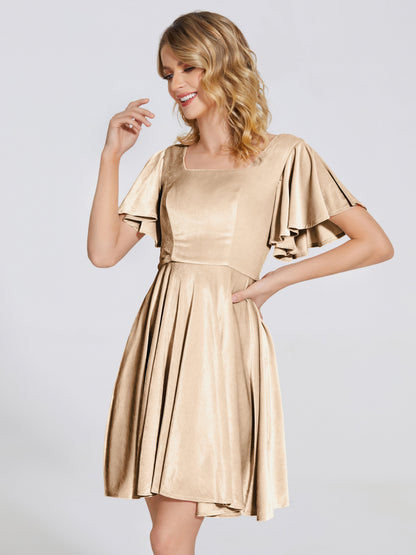 Adriana Velvet Bridesmaid Dress With Short Sleeves