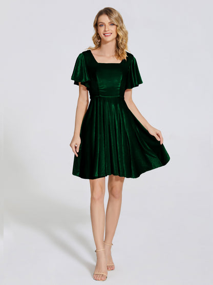 Adriana Velvet Bridesmaid Dress With Short Sleeves