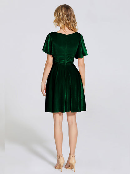 Adriana Velvet Bridesmaid Dress With Short Sleeves