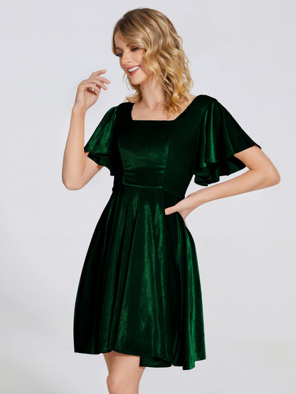 Adriana Velvet Bridesmaid Dress With Short Sleeves