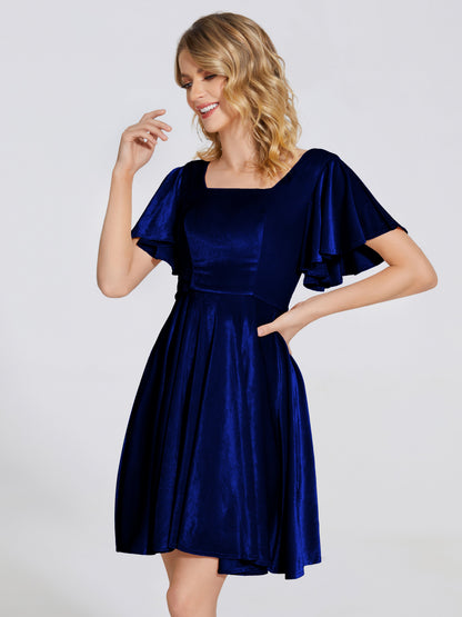 Adriana Velvet Bridesmaid Dress With Short Sleeves