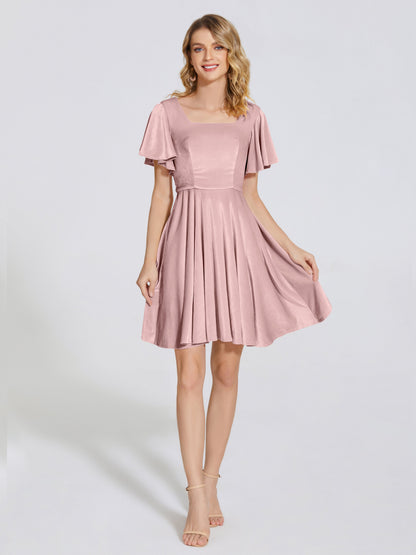 Adriana Velvet Bridesmaid Dress With Short Sleeves
