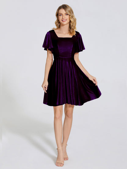 Adriana Velvet Bridesmaid Dress With Short Sleeves