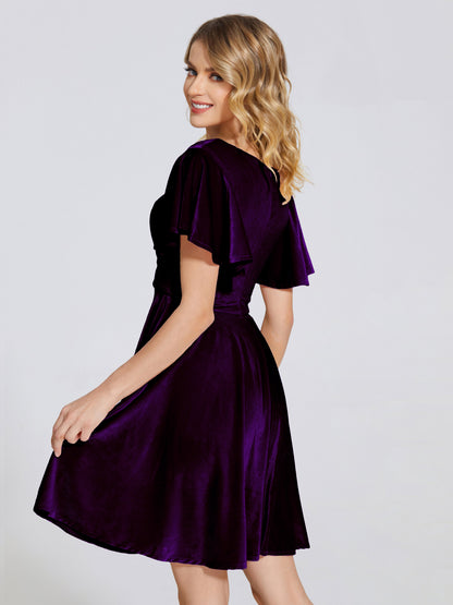 Adriana Velvet Bridesmaid Dress With Short Sleeves
