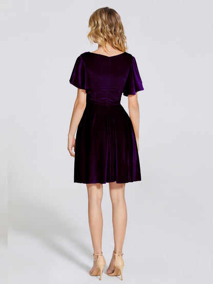 Adriana Velvet Bridesmaid Dress With Short Sleeves