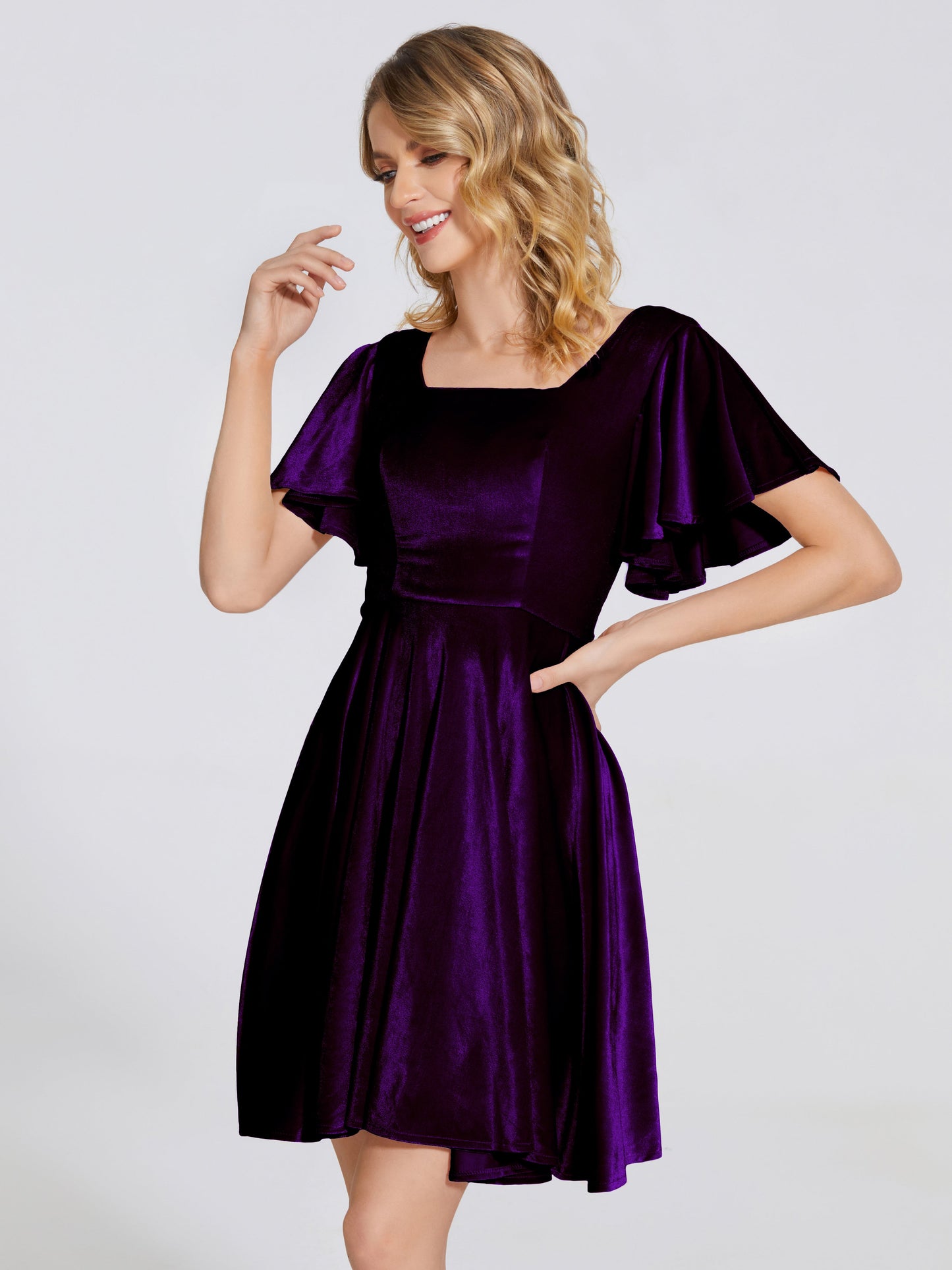 Adriana Velvet Bridesmaid Dress With Short Sleeves