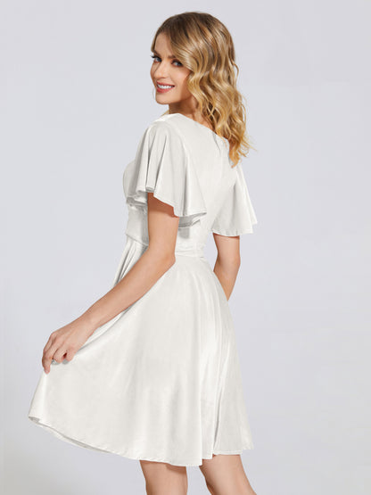 Adriana Velvet Bridesmaid Dress With Short Sleeves