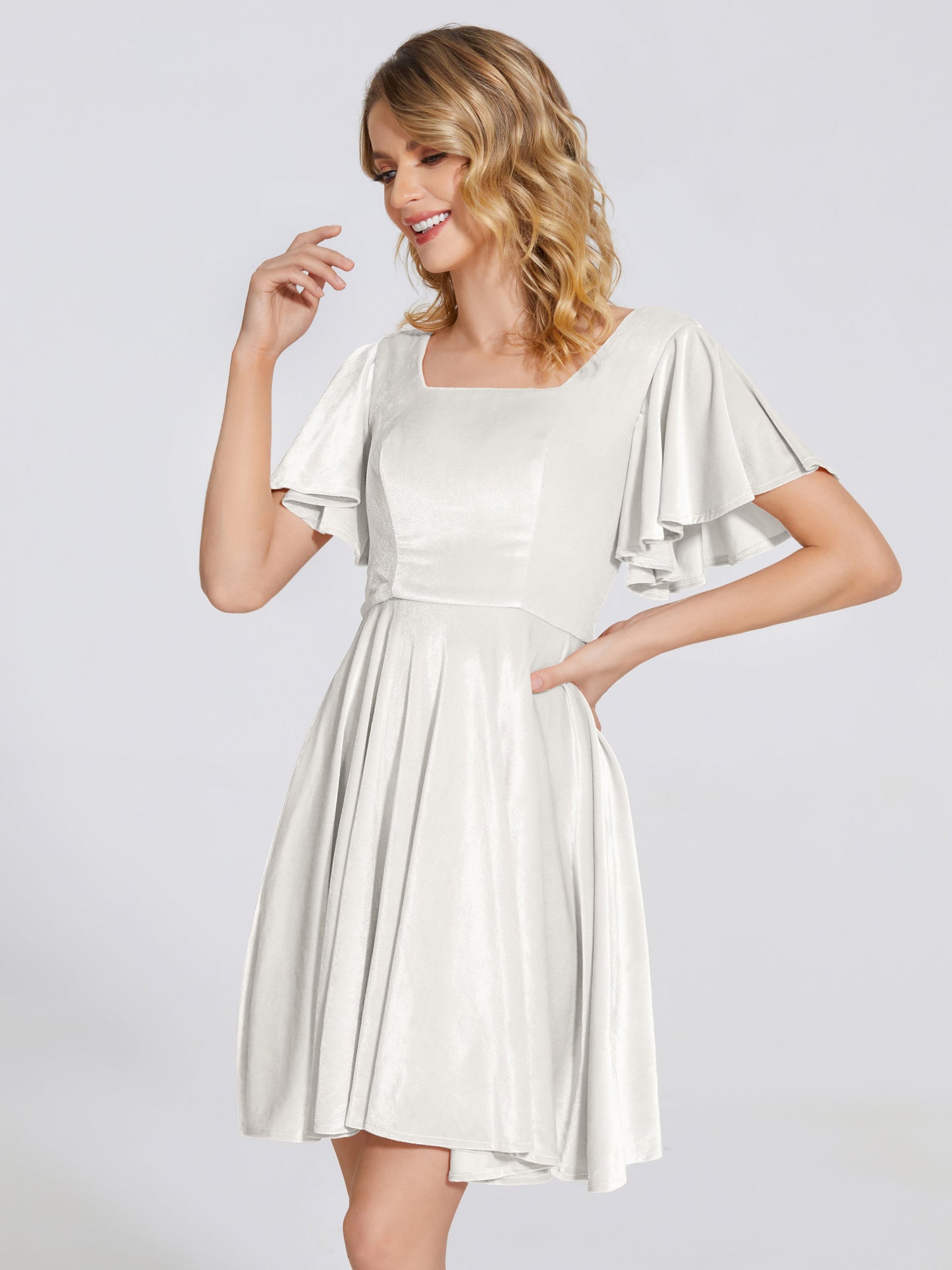 Adriana Velvet Bridesmaid Dress With Short Sleeves