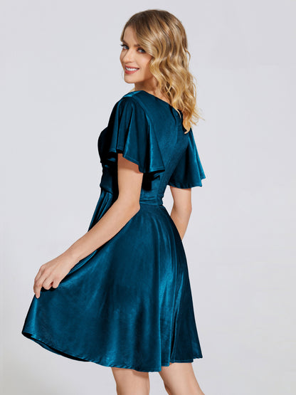 Adriana Velvet Bridesmaid Dress With Short Sleeves