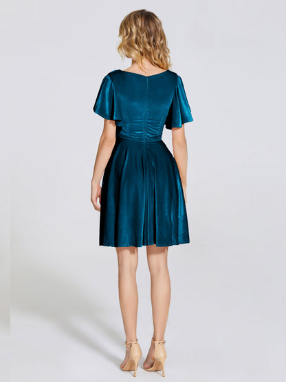 Adriana Velvet Bridesmaid Dress With Short Sleeves