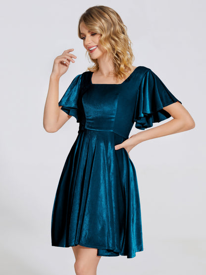 Adriana Velvet Bridesmaid Dress With Short Sleeves