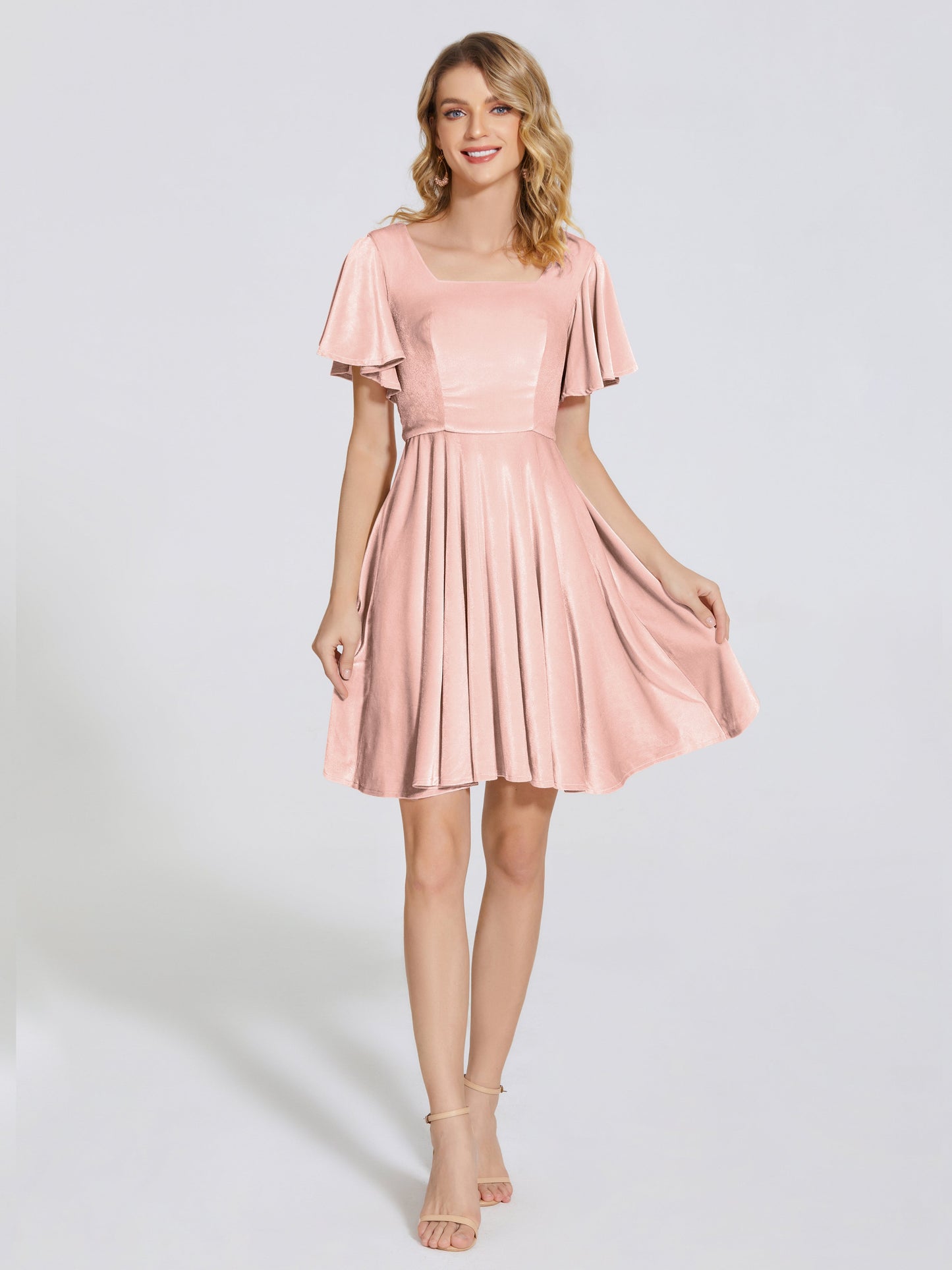 Adriana Velvet Bridesmaid Dress With Short Sleeves