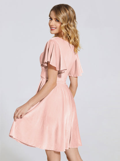Adriana Velvet Bridesmaid Dress With Short Sleeves