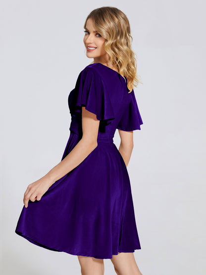 Adriana Velvet Bridesmaid Dress With Short Sleeves