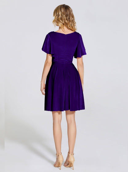 Adriana Velvet Bridesmaid Dress With Short Sleeves