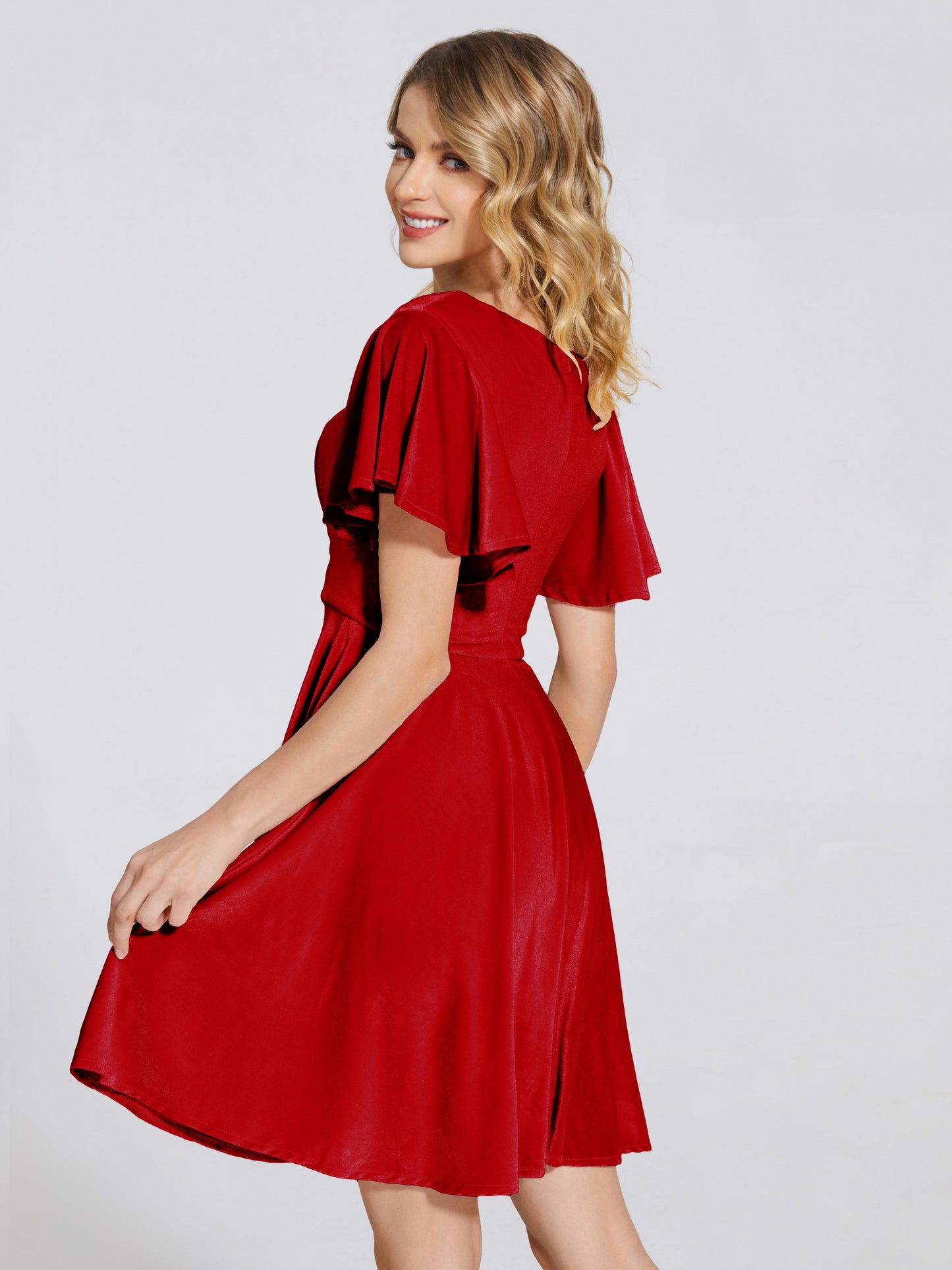 Adriana Velvet Bridesmaid Dress With Short Sleeves