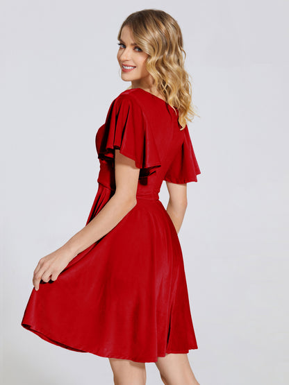Adriana Velvet Bridesmaid Dress With Short Sleeves
