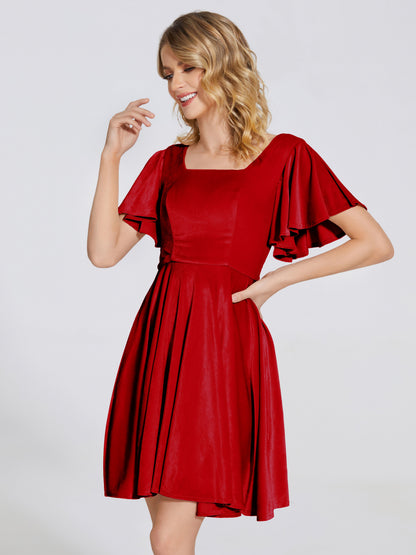 Adriana Velvet Bridesmaid Dress With Short Sleeves