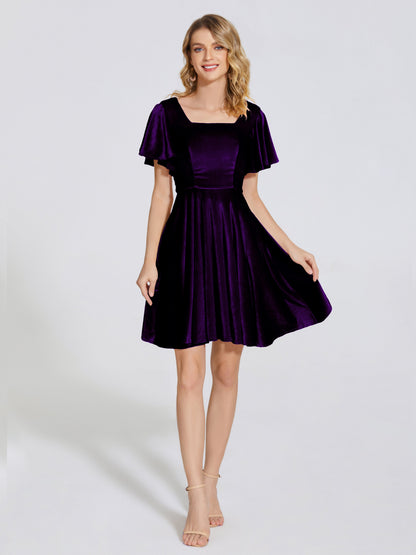 Adriana Velvet Bridesmaid Dress With Short Sleeves