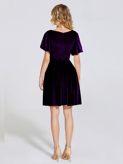 Adriana Velvet Bridesmaid Dress With Short Sleeves