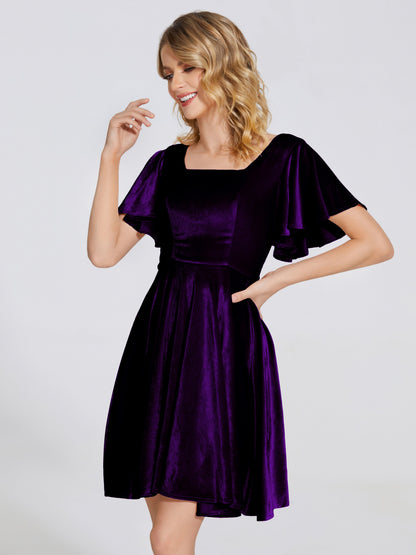 Adriana Velvet Bridesmaid Dress With Short Sleeves