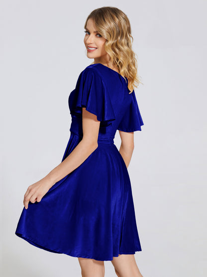 Adriana Velvet Bridesmaid Dress With Short Sleeves