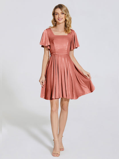 Adriana Velvet Bridesmaid Dress With Short Sleeves