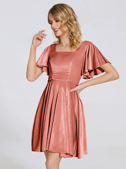 Adriana Velvet Bridesmaid Dress With Short Sleeves