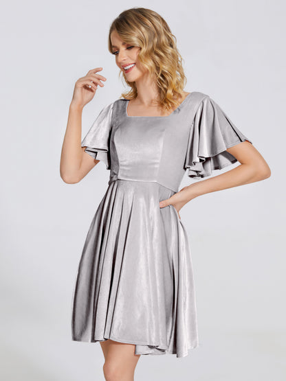 Adriana Velvet Bridesmaid Dress With Short Sleeves