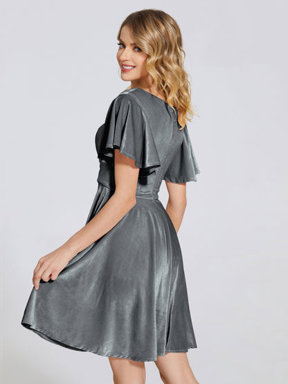 Adriana Velvet Bridesmaid Dress With Short Sleeves