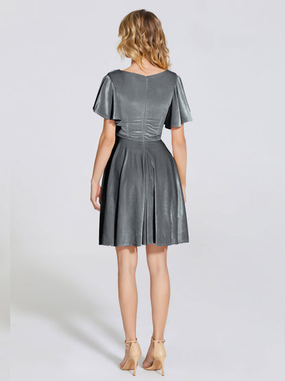 Adriana Velvet Bridesmaid Dress With Short Sleeves