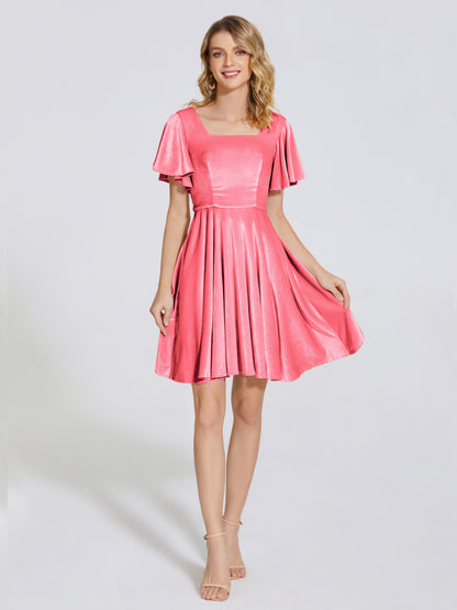Adriana Velvet Bridesmaid Dress With Short Sleeves