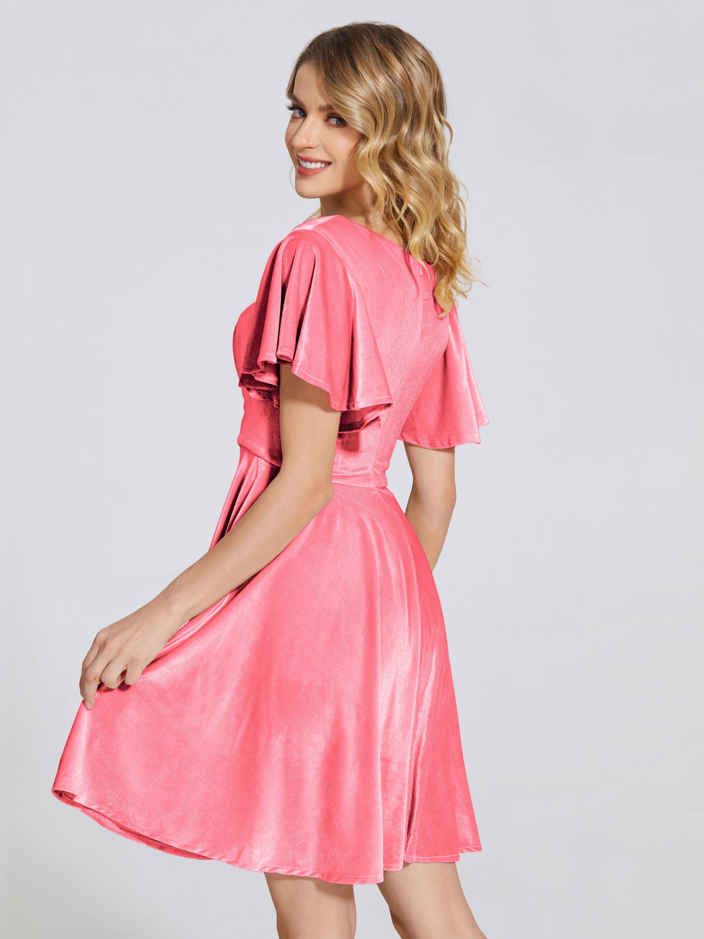Adriana Velvet Bridesmaid Dress With Short Sleeves