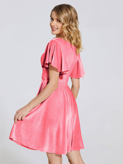 Adriana Velvet Bridesmaid Dress With Short Sleeves