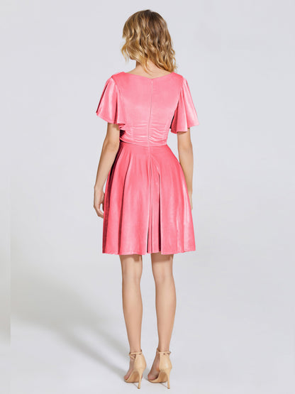 Adriana Velvet Bridesmaid Dress With Short Sleeves