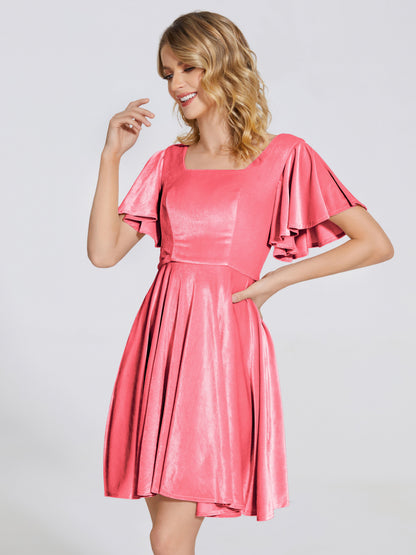 Adriana Velvet Bridesmaid Dress With Short Sleeves